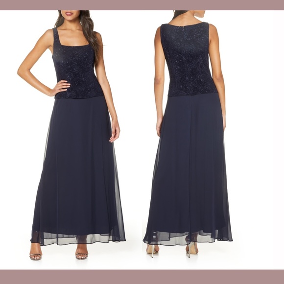 NWT $209 Alex Evenings [ 10 ] Sequin Mock Gown with Jacket in Navy Blue‎ - Picture 2 of 13